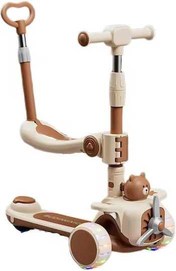 Kinderroller Klappbar 3-Rad mit Sitz für 3+ Jahre Braun