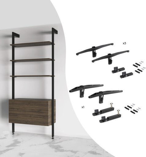 Kit of Articulated Frame Mechanisms for Shelving Unit 3 Shelves & 1 Cabinet Without Wooden Elements Emuca Zero 7022254 Matte Black Kit of Articulated Frame Mechanisms for Shelving Unit 3 Shelves & 1 Cabinet Without Wooden Elements Emuca Zero 7022254 Matte Black