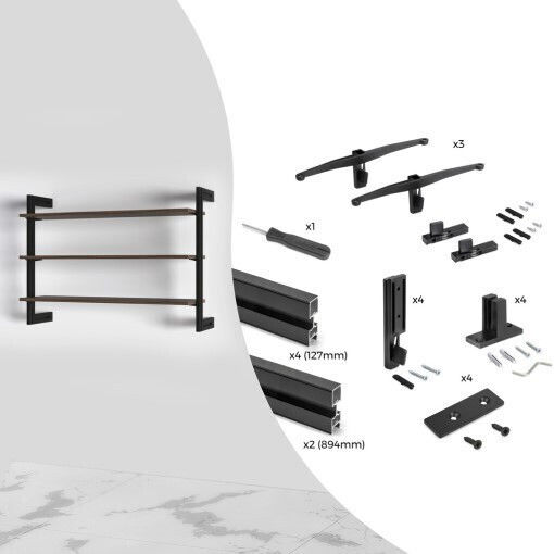 Kit of Articulated Shelf Frame 3 Shelves Support Only on Wall Without Wooden Elements Emuca Zero 7021854 Matte Black Kit of Articulated Shelf Frame 3 Shelves Support Only on Wall Without Wooden Elements Emuca Zero 7021854 Matte Black