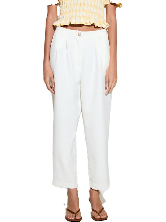 Milkwhite Damen Stoffhose mit Gummiband Weiß
