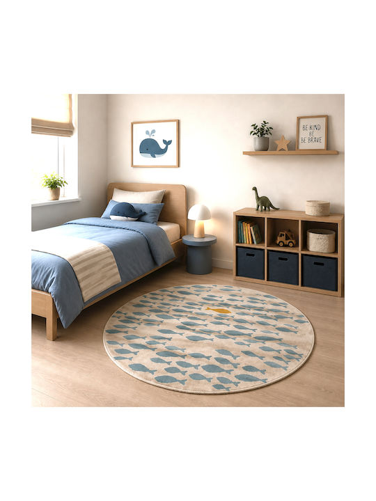 Round Rug Cream/Blue Φ120cm