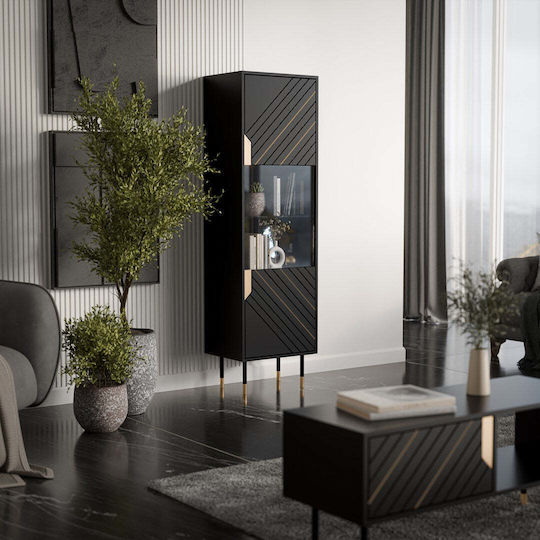 Mountain Boden-Vitrine aus Spanplatte mit Verglasung Schwarz 54x40x180cm