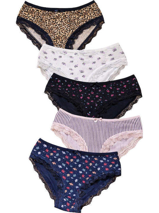 1506 Baumwoll Damen-Slips MultiPack mit Spitze Mehrfarbig