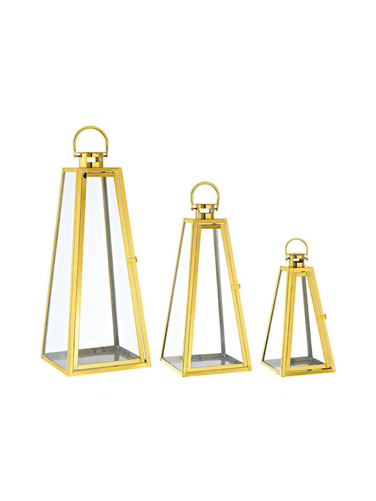 Decorative Metallic Gold Lanterns Set Of 3 Piec...