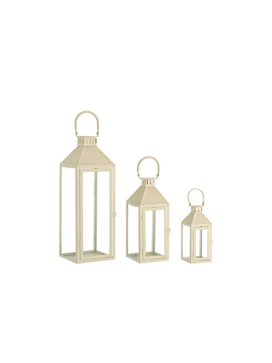 Decorative Metallic Lanterns Ecru Set 3 Pieces ...