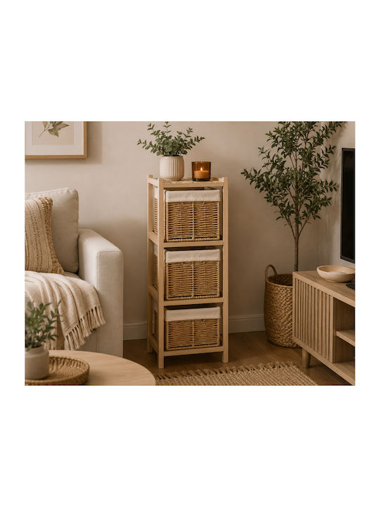 Wooden Storage Drawers with 3 Drawers L25xW25xH77cm