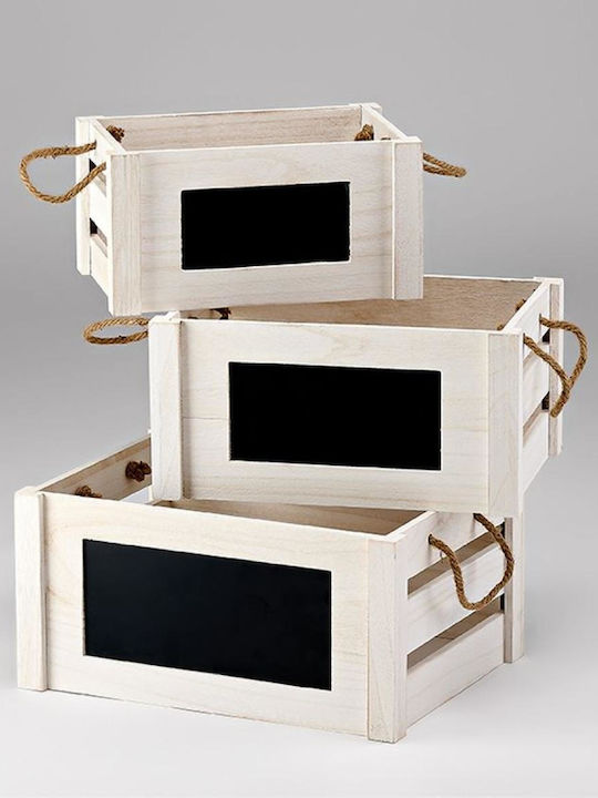 Комплект Декоративни Кошници Дървени Бели 41x31x20см 3 Бройки