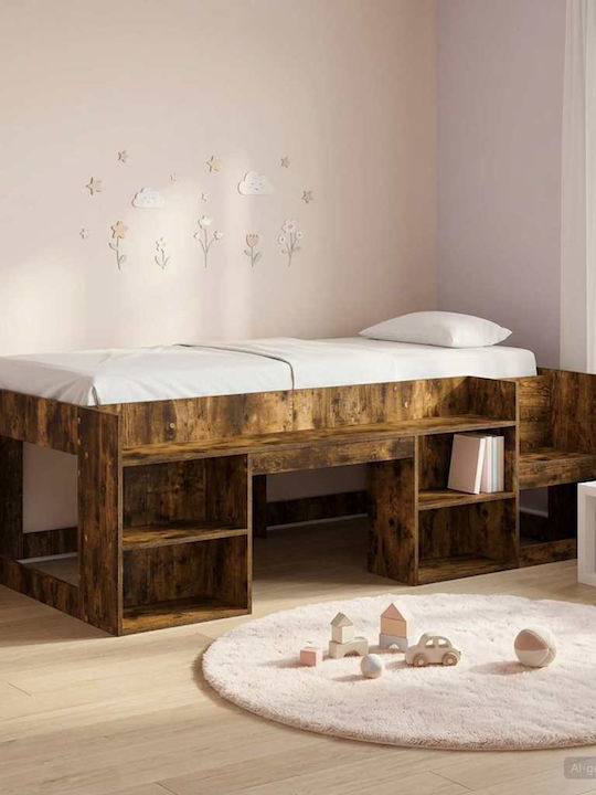 Kids Single Classic Bed with Brown Storage Space