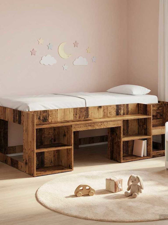 Single Kids Bed with Brown Storage Space