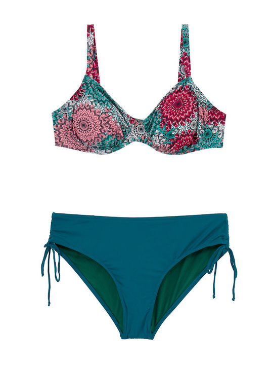 Plus Size Women's Bikini Set Underwire Adjustable Cups Flexfit Green