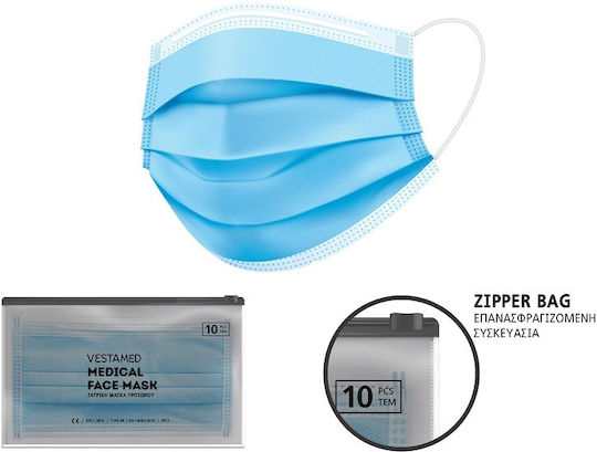 Vestamed Protective Mask Non-Reusable Surgical Blue 2400546513718 10 Pieces