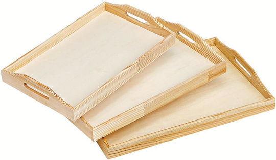 Wooden Rectangular Trays Set 3 Pieces 32x3x20 35x3x23 38x3x26