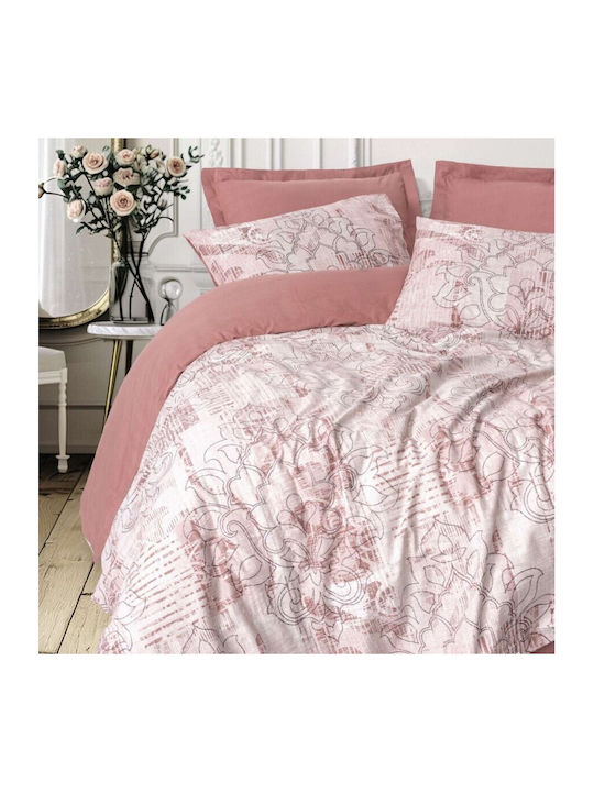 Cottonbox Set Huse Pentru Pilote 100% Bumbac 200x220cm Dublu Cu 2 Fețe De Pernă & 1 Cearceaf Roz