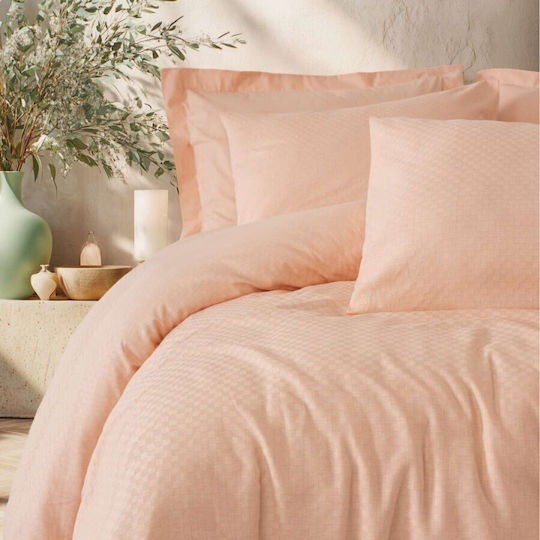 Cottonbox Duvet Cover Set 200x220cm Double With 2 Pillowcases & 1 Bed Sheet Salmon Plaid