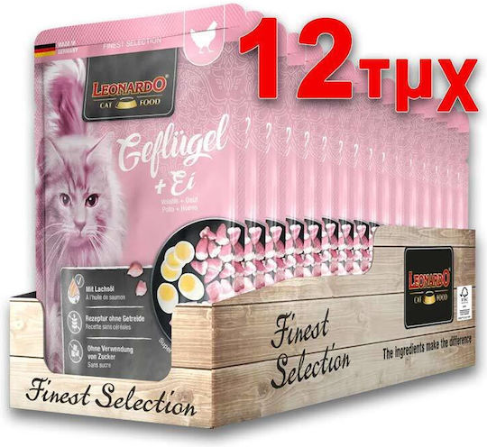 Leonardo Wet Food for Cats in Pouch with Poultry, Meat, Chicken, Turkey, Calf, Pheasant, Game, Lamb, Rabbit, Trout, Fish and Salmon 12x85gr