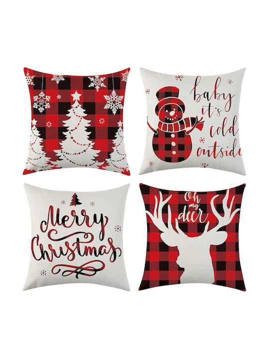 Christmas Linen Pillowcases Set 4 Pieces 50x50 Cm Decorative