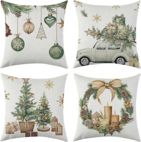 Set 4 Fețe De Pernă Decorative De Crăciun 40x40 Cm