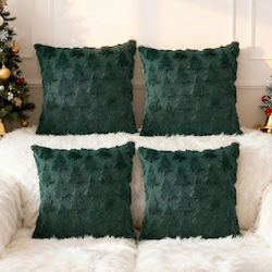 Set 4 Velvet Christmas Embroidered Pillowcases Tree 40x40 Cm Set 4 Velvet Christmas Embroidered Pillowcases Tree 40x40 Cm