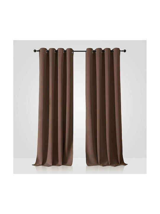 Joydeco Σετ Κουρτίνες Συσκότισης με Τρουκς Brown 140x260εκ.
