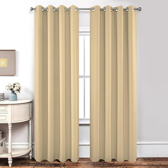 Joydeco Set Perdele Opace Cu Capse Bej 132x210cm