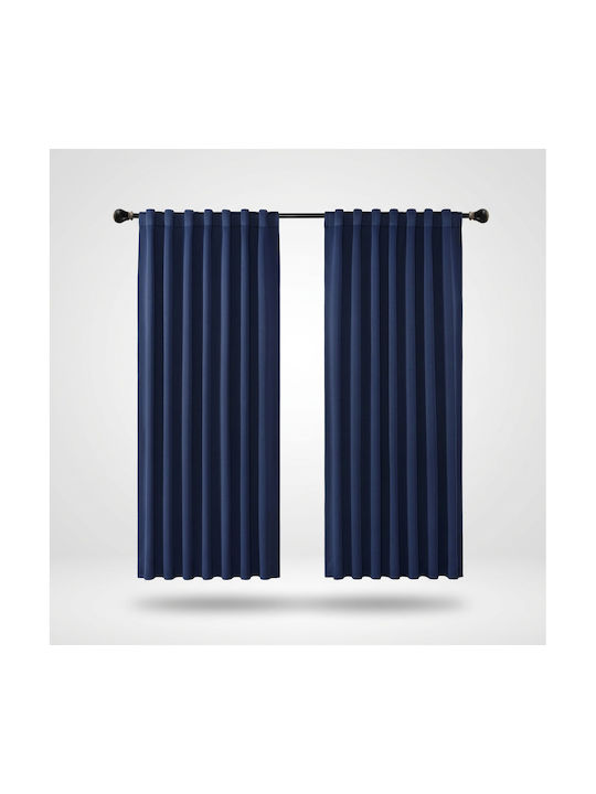 Joydeco Σετ Κουρτίνες Συσκότισης με Τιράντες Navy Blue 140x175εκ.