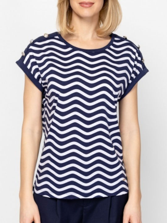 Heavy Tools Women's Short Sleeve Striped Blouse...