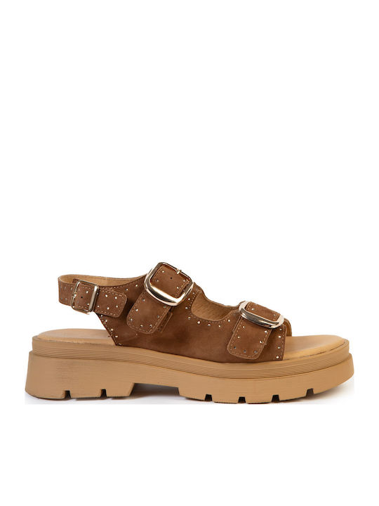 Leather Women's Flat Sandals Brown