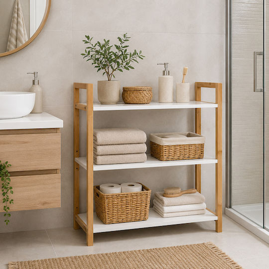 MRShome Tabletop Base Bamboo 64x20x53cm White