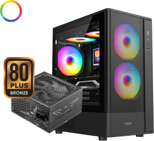Armaggeddon Aquaron Nemo 3 Gaming Mini Tower Κουτί Υπολογιστή με Πλαϊνό Παράθυρο και ARGB Φωτισμό Μαύρο