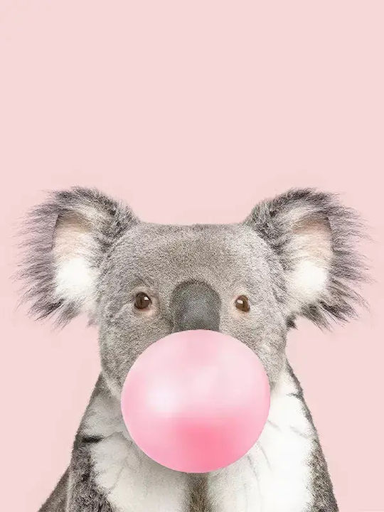 Kids Wall Art Koala with Pink Bubble with White Frame Wooden 40x50cm