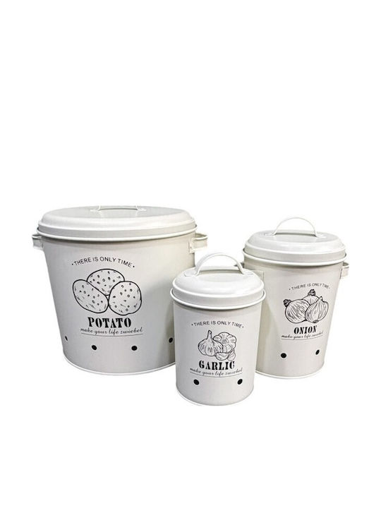Metal Storage Box with Lid White 3 Pieces