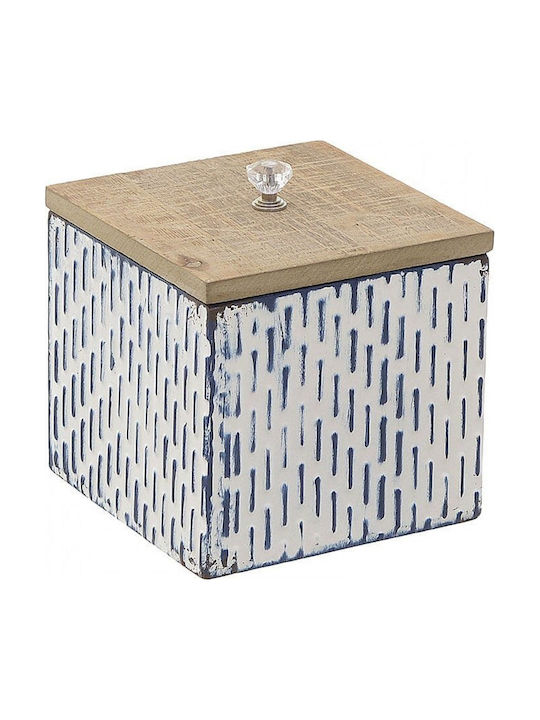 Inart Metallic Storage Box with Lid White 13x13x14.5cm