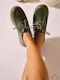 Leather Women's Oxfords in Green Colour