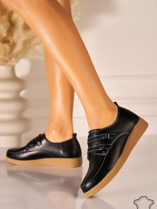 Leder Damen Oxfords in Schwarzem Farbe