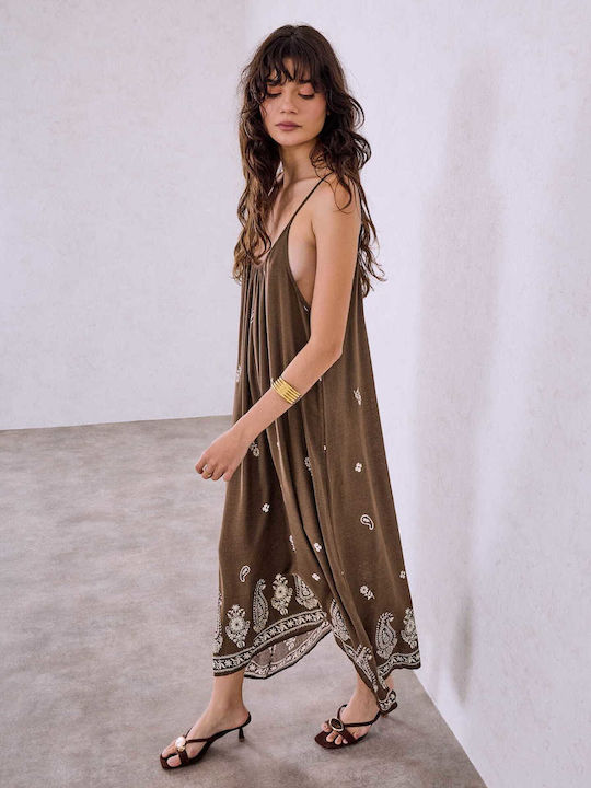 Celestino Damenkleid Maxi Lässiger Schnitt Braun