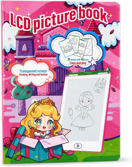 Writing Tablet Book Lcd Transparent Screen 9” Stylus & 20 Sheets 40 Designs Color Choice Pink