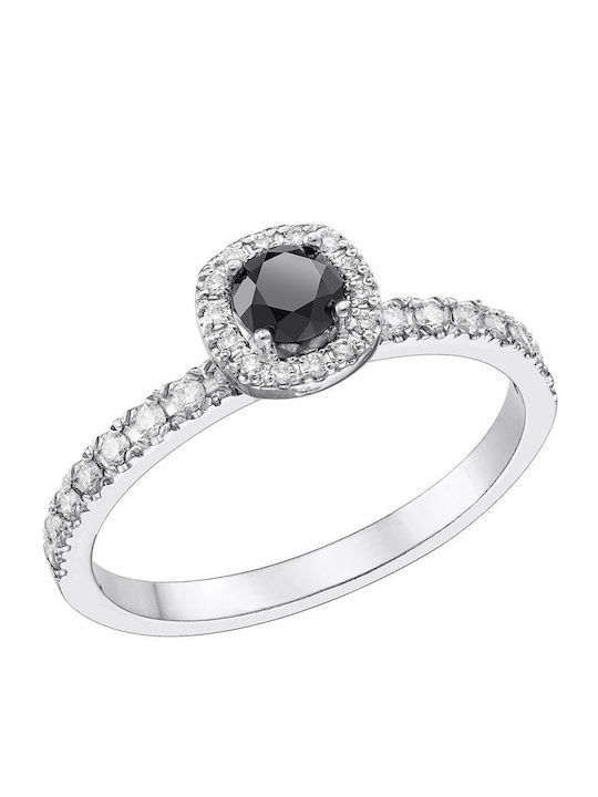 Single Stone Ring In 18K White Gold With Diamond