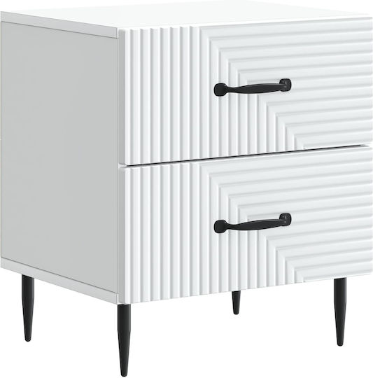 Wooden Bedside Table with Metal Legs White 43x34.5x47.5cm
