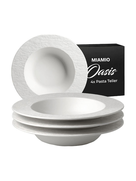 Miamio Oasis Collection Дълбока Керамична Бяла Чиния 26см 4 Бройки