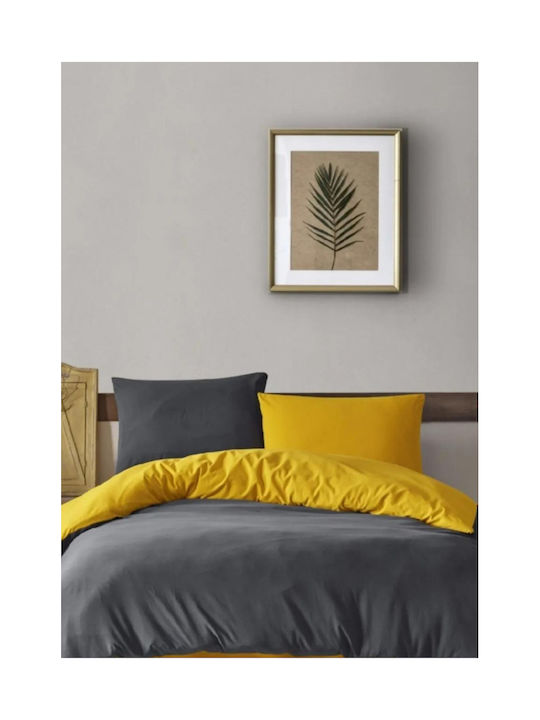 SteweHome Cotton Duvet Cover Set 200x200cm Double With 2 Pillowcases Yellow