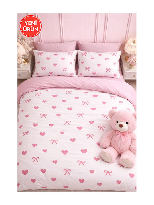 SteweHome Cotton Duvet Cover Set 180x220cm Double With Pillowcase Pink
