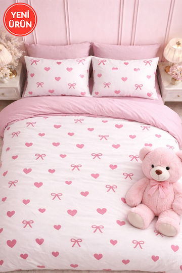 SteweHome Cotton Duvet Cover Set 180x220cm Double With Pillowcase Pink