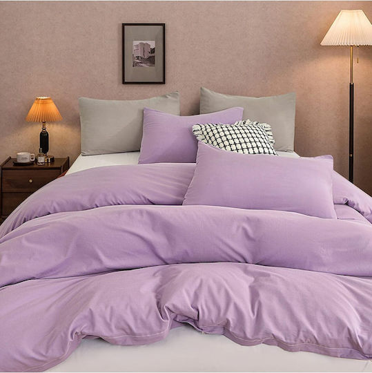 SteweHome Cotton Duvet Cover Set 220x180cm Double With 2 Pillowcases Ecru