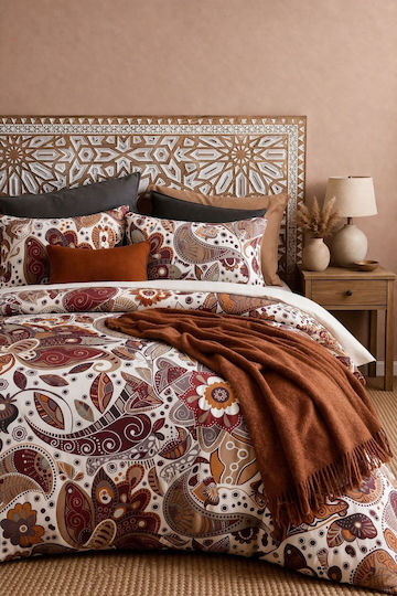 SteweHome Cotton Duvet Cover Set 200x230cm Double With 2 Pillowcases & 1 Bed Sheet Burgundy