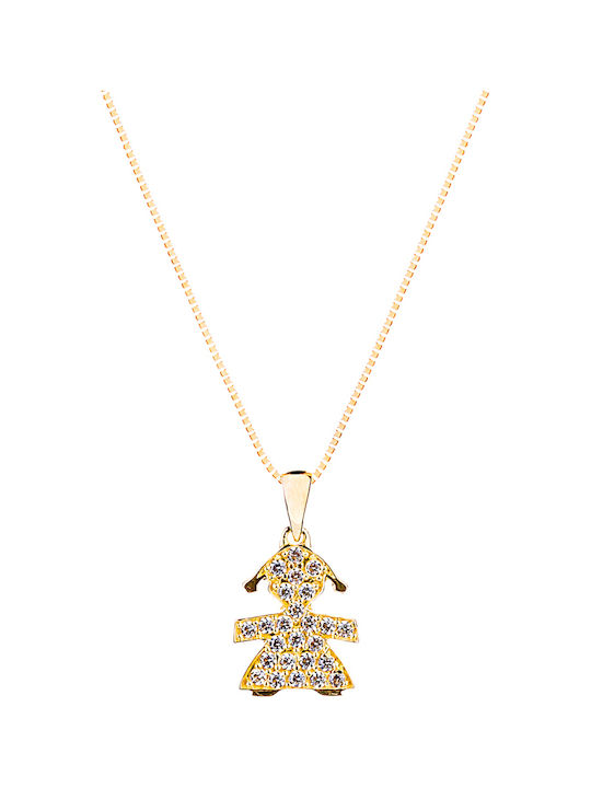 Gold 14K Pendant Girl Black Cord 40cm