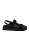 Deri Leder Flache Sandalen Für Damen Schwarz