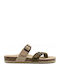 Deri Leather Damen Anatomisch Beigen Flatforms Sandalen