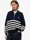 Tommy Women's Cotton Sweater with Zipper Striped Navy Blue/White