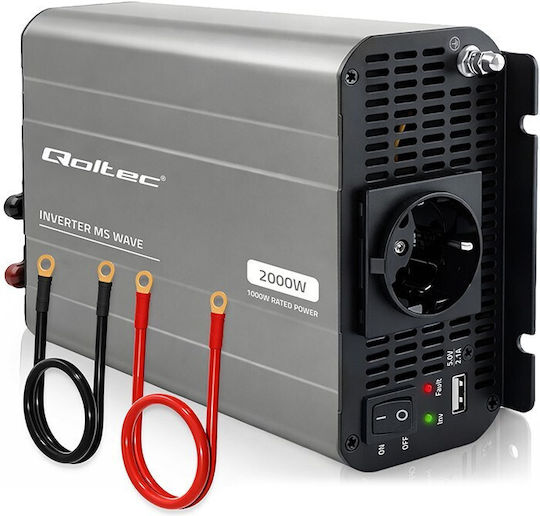 Qoltec Μετατροπέας Τάσης Ms Wave 12v 230v 1000w/2000w Usb Συμβατός Lifepo4 Gel Agm