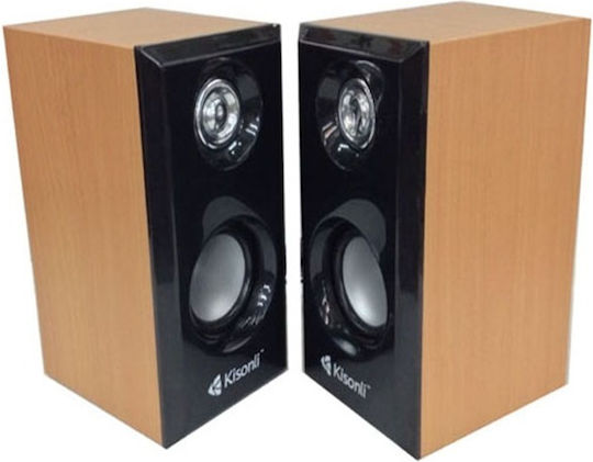 Kisonli T-001 Ηχεία Υπολογιστή 2.0 με Ισχύ 6W Καφέ